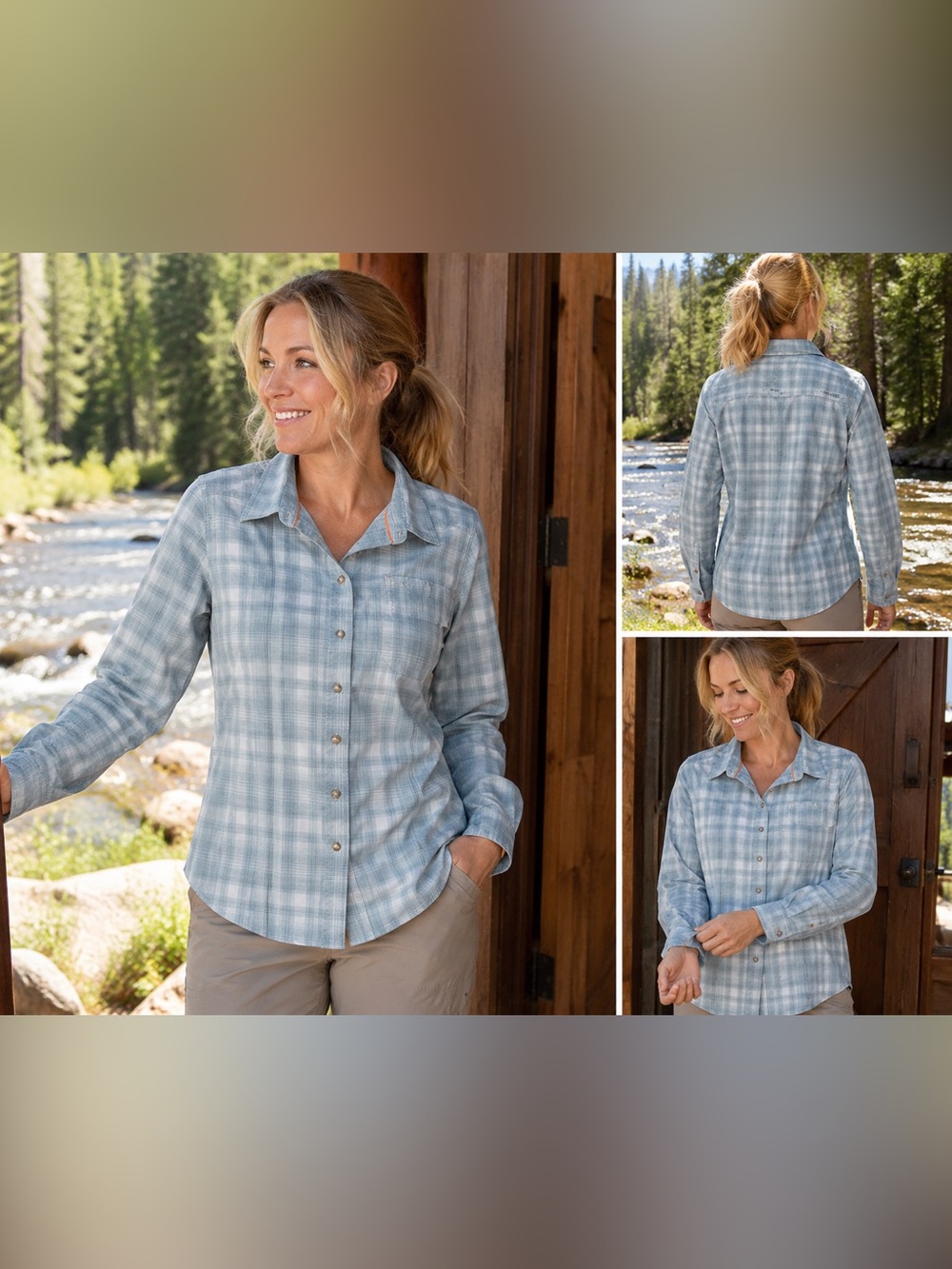 Orvis Women's Soft Blue Plaid Button-Down Shirt